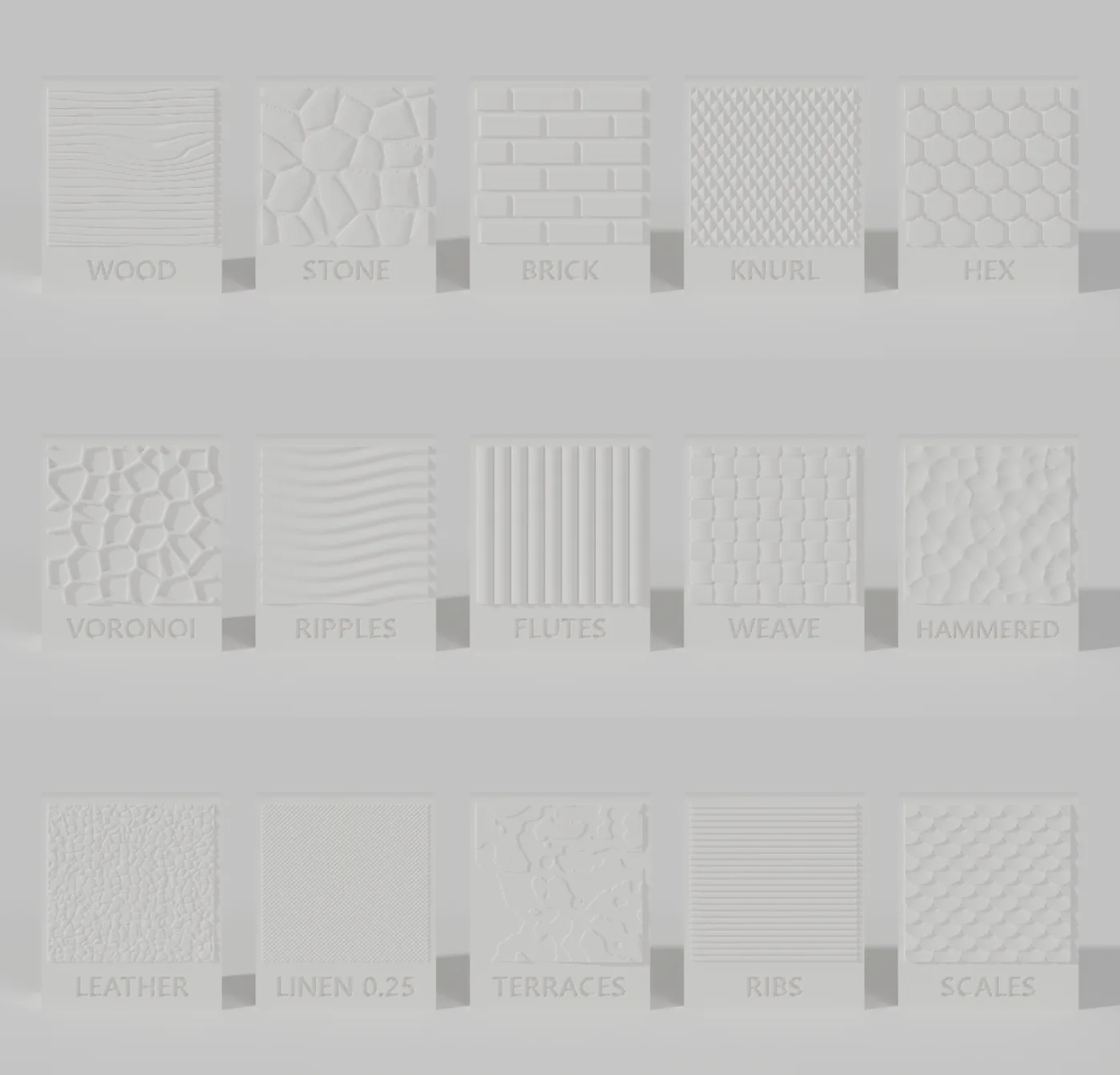 Fifteen surface textures