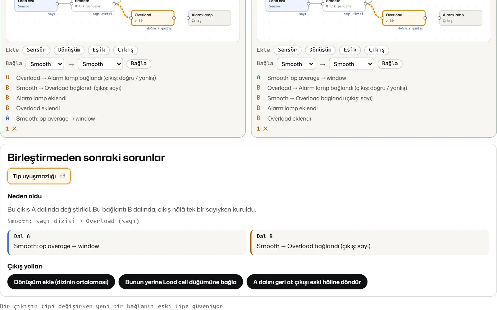 İki değişikliğe bağlanan tip sorunu